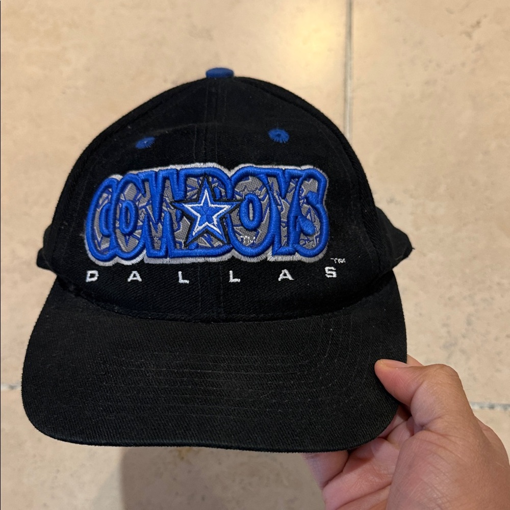 Vintage Drew Pearson Cowboys Black and Blue Embroidered Graffiti Cap